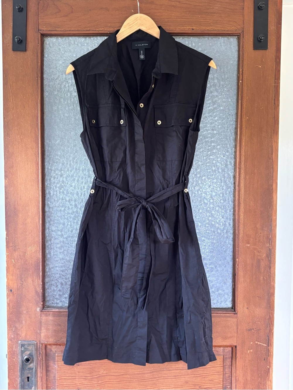 H Halston Black Sleeveless Shirt Dress with Waist Tie